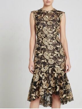 NWT Monique L’huillier Noir Embroidered Lace Dress- 4